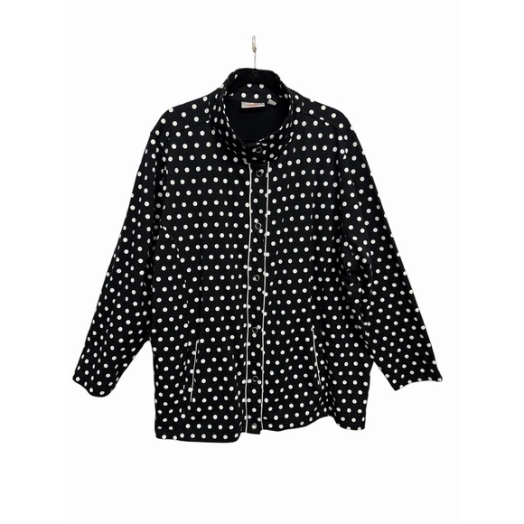 Vtg. Quacker Factory Polka Dot Jacket 3X Black Funnel Neck Snap Front Stretch - Picture 5 of 9
